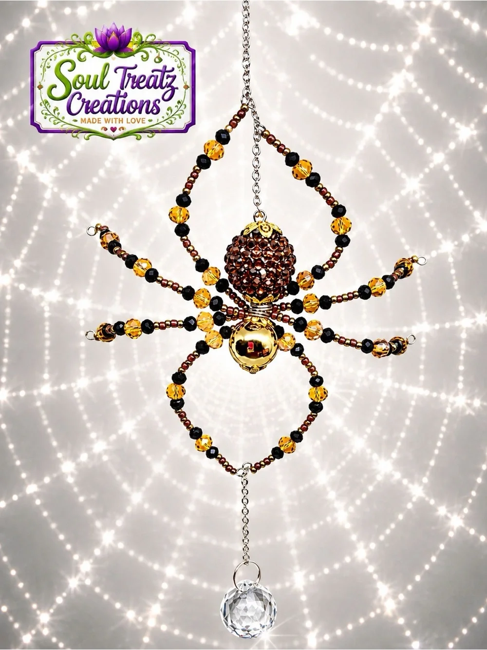 Gold & Amber Beaded Crystal Sun Catcher